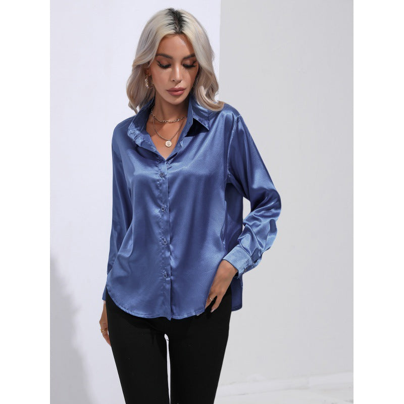 Satin Shirt Women Satin Artificial Silk Long Sleeve Shirt Spring Summer Women