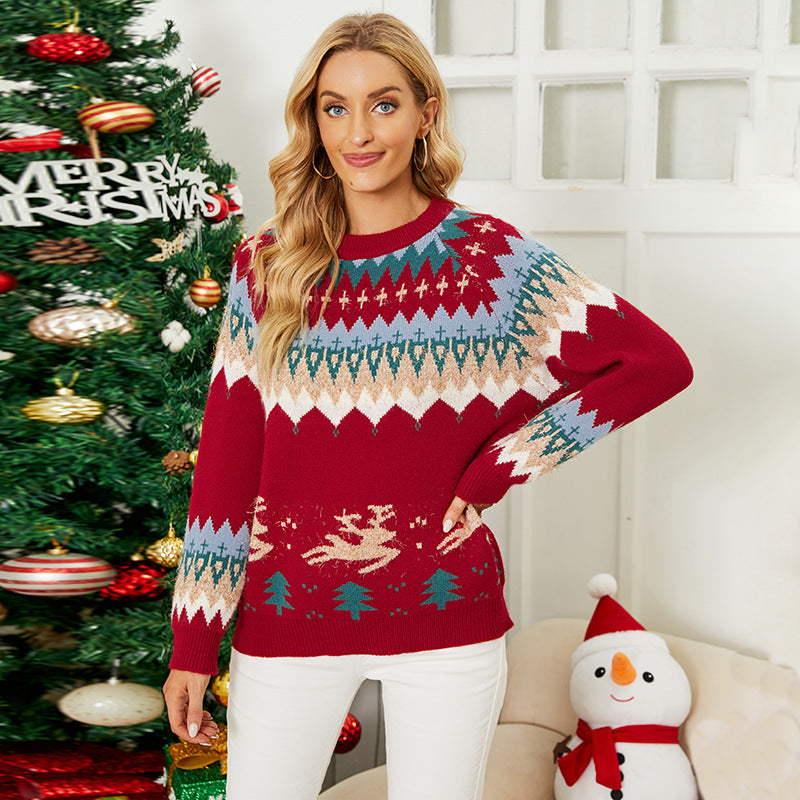 Christmas Sweater Women Autumn Winter Amicgr Jacquard Pullover Christmas Tree Sweater