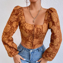 Autumn Street Embroidery Embroidery Retro Vest Breasted Backless Long Sleeves Top