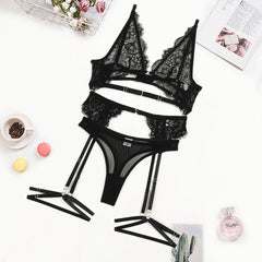 Sexy Lace Eyelash Wireless Bra Sexy Lingerie Garter Suit