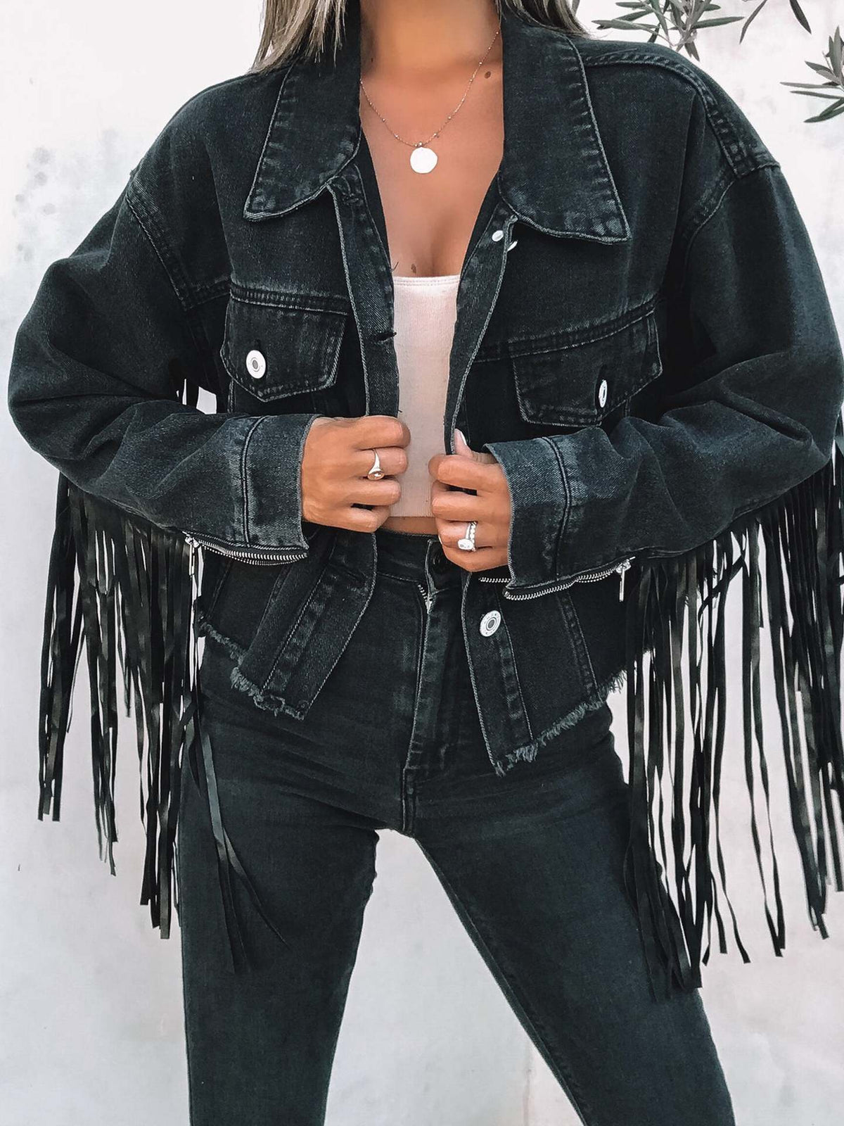 Autumn Winter Casual Loose Cross Tassel Denim Women Jacket