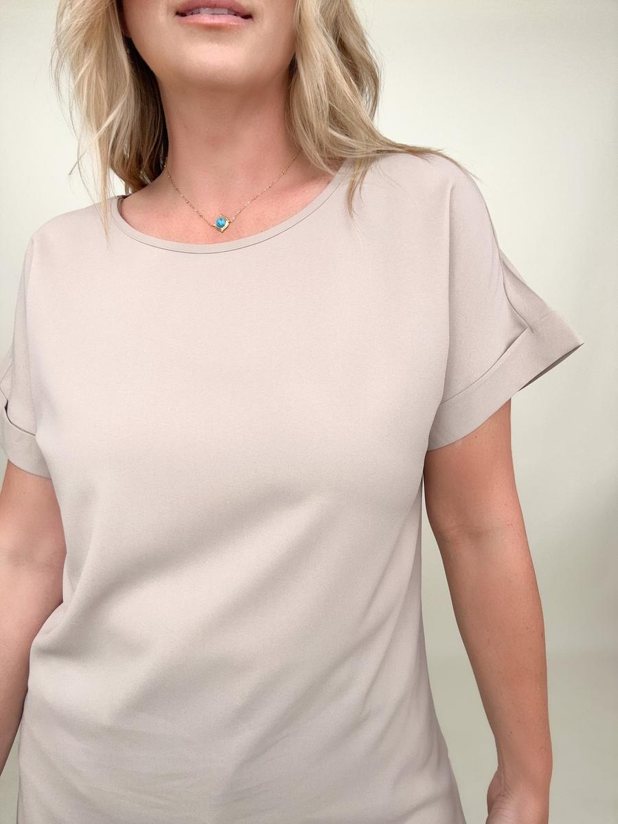 Rolled Sleeve Boat Neck Top