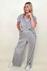 Satin Plisse Palazzo Pants with Pockets