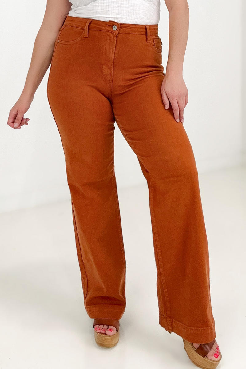 High Waist Garment Dyed Wide Leg