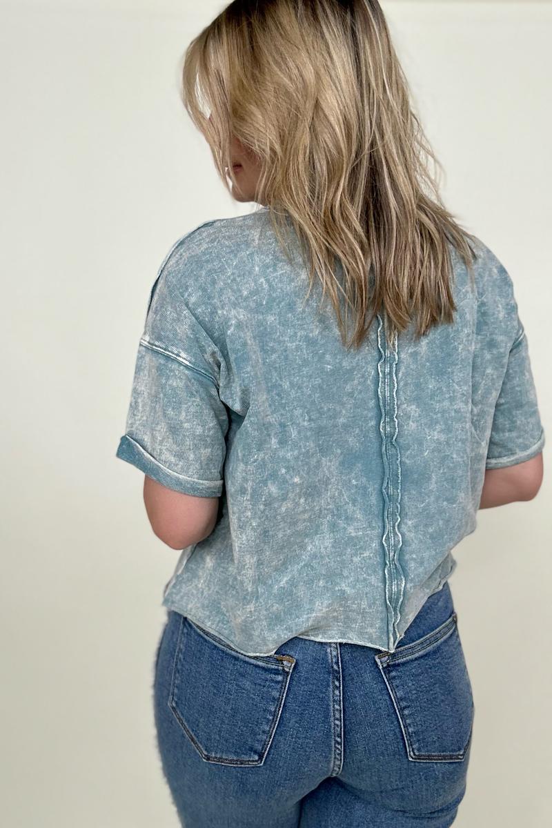 Amicg French Terry Acid Wash Raw Edge Crop Top