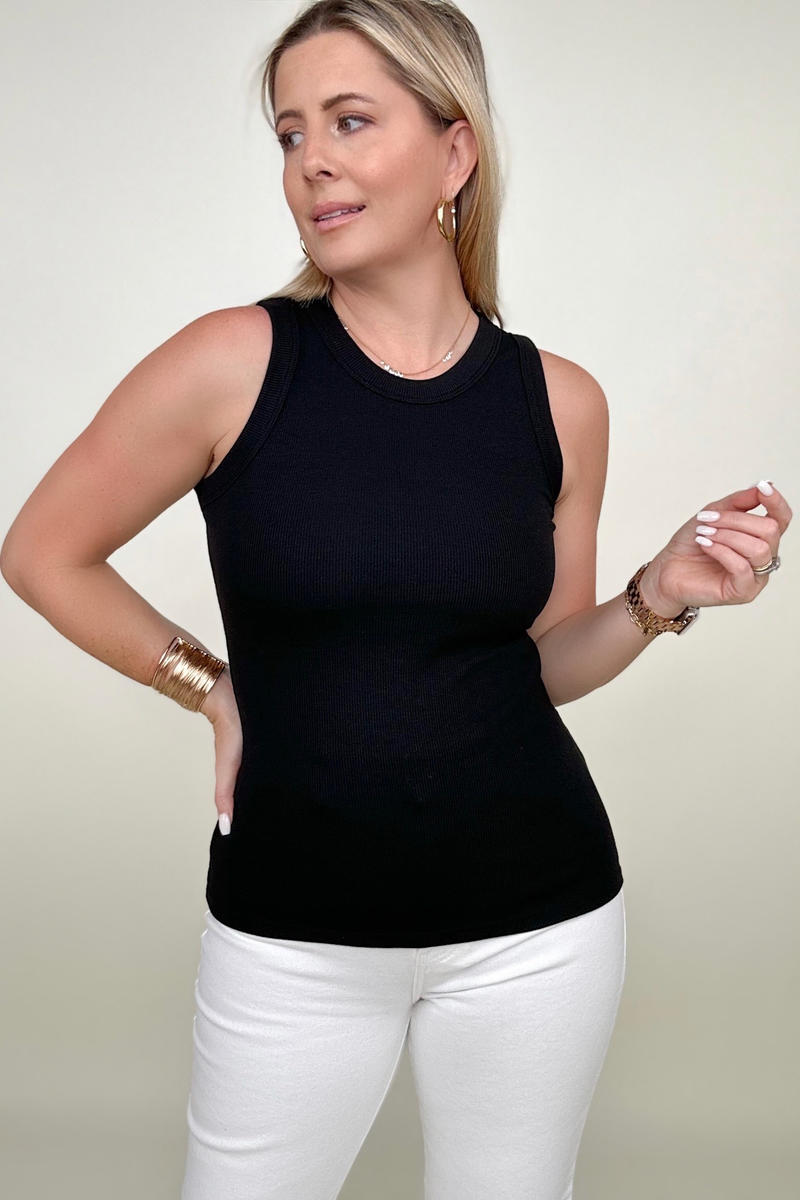 Solid Round Neck Ribbed Tank Top