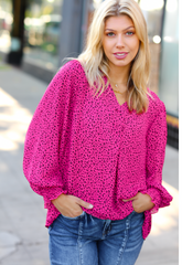 Get Ready Fuchsia Leopard V Neck Smocked Top