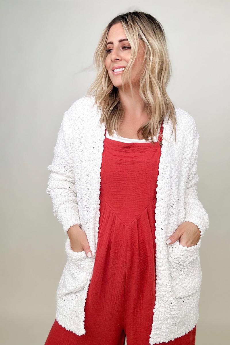 Amicg Long Sleeve Popcorn Sweater Cardigan with Pockets