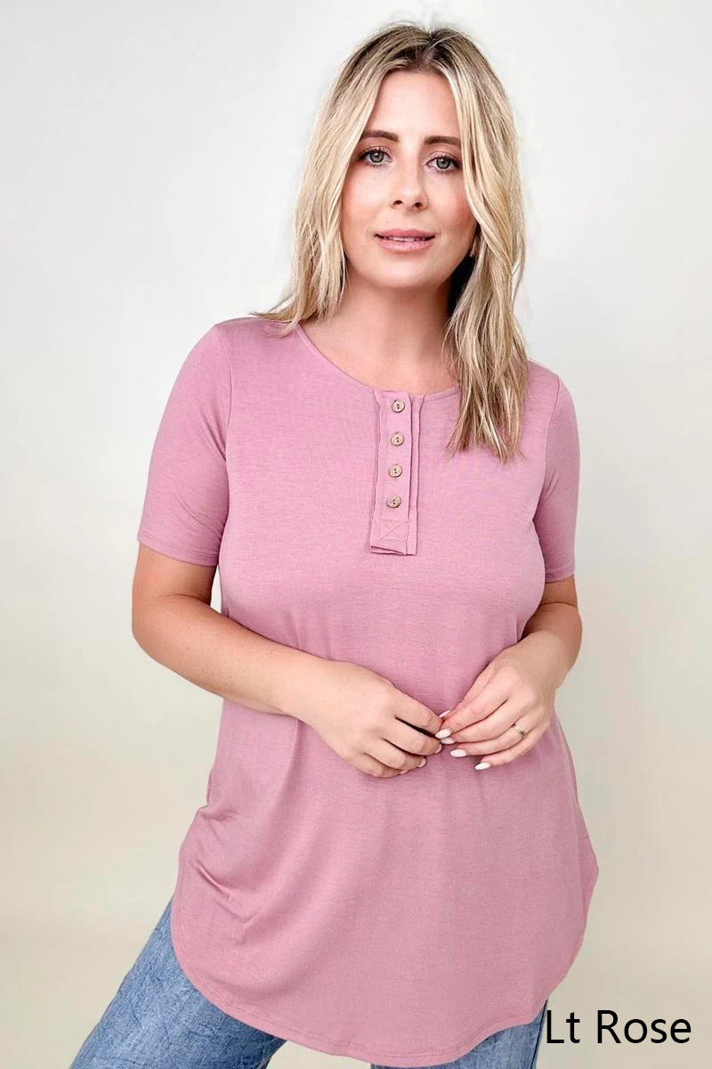 Short Sleeve Button Detail Top