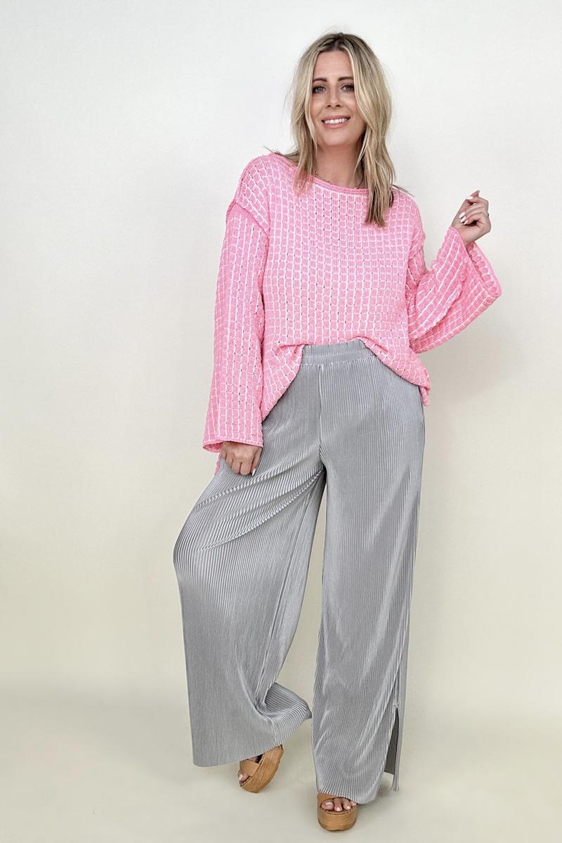 Satin Plisse Palazzo Pants with Pockets