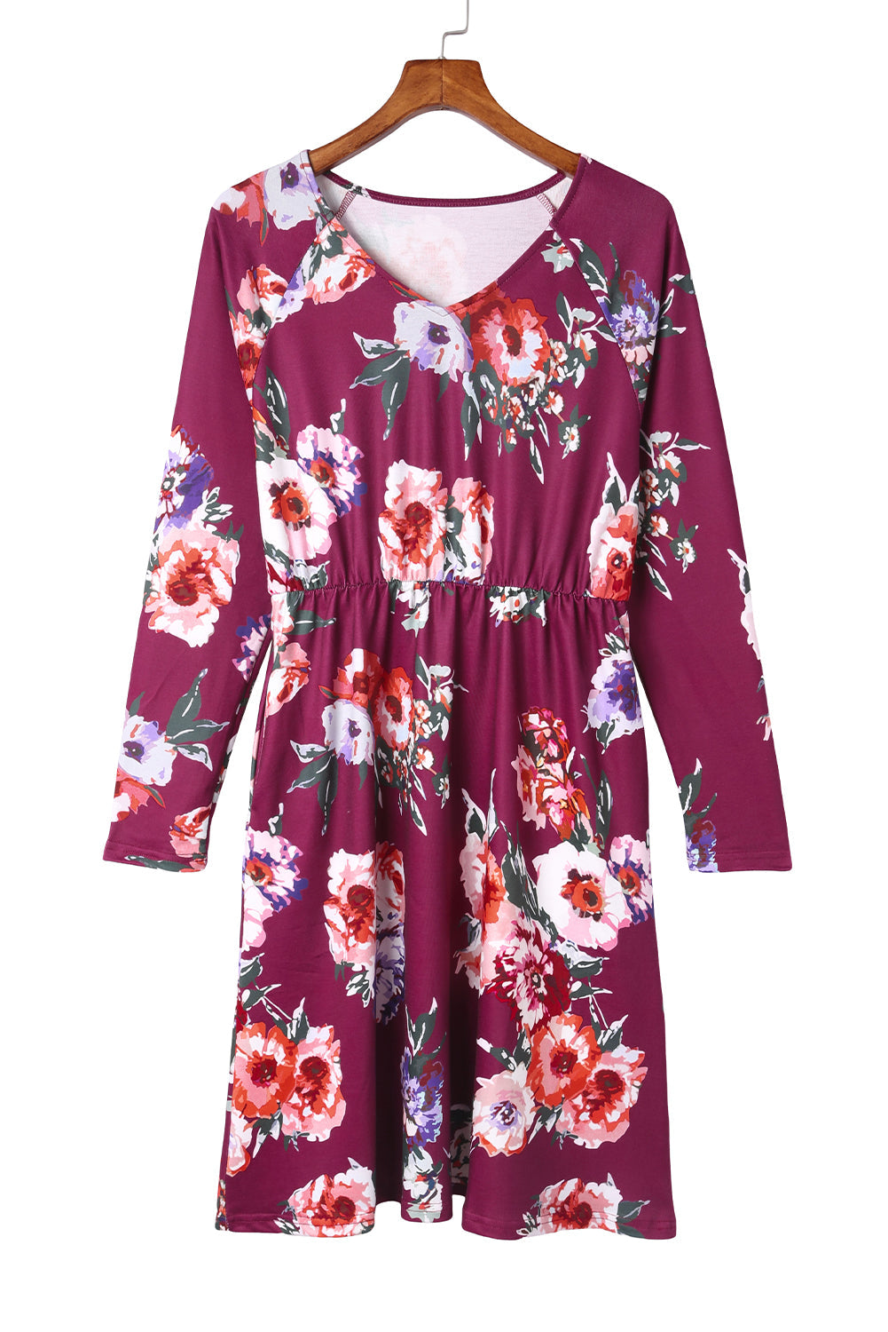 Rose Long Sleeve High Waist Floral Dress