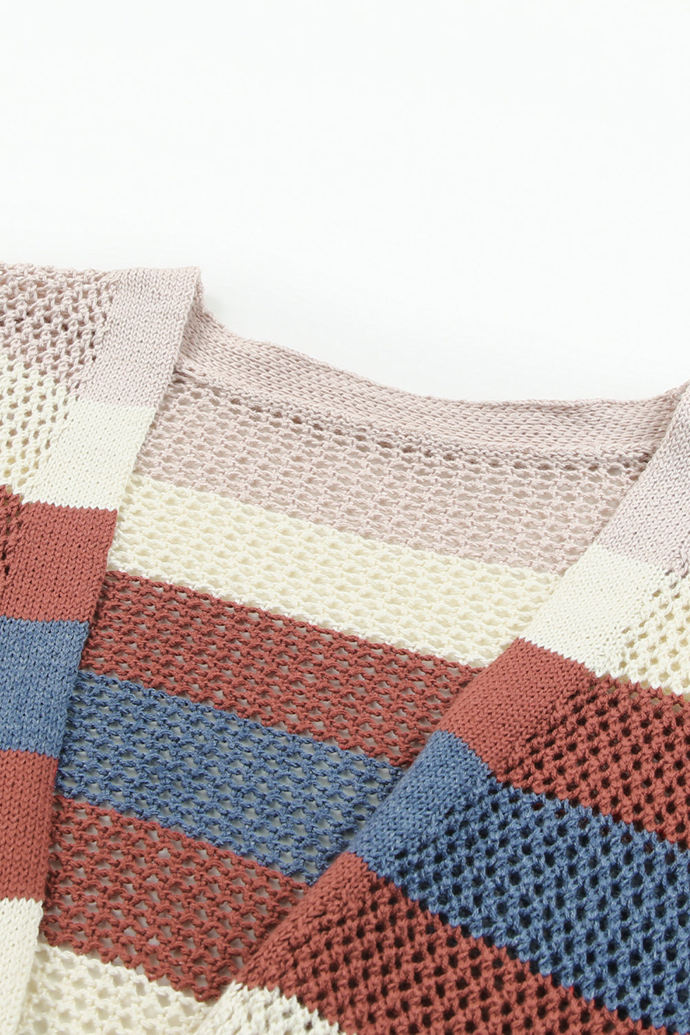 Multicolor Striped Color Block Hollowed Knit Cardigan