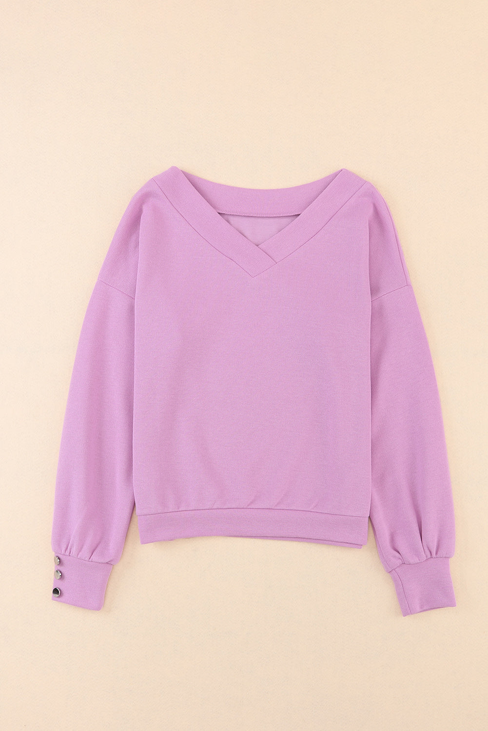 Black Knitted V Neck Buttoned Cuffs Sweater