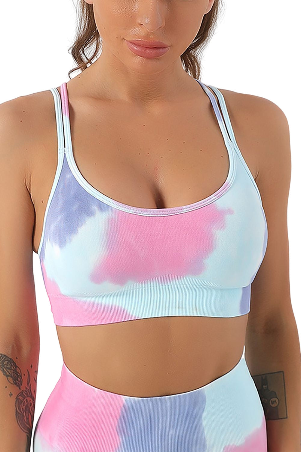 Yellow Tie Dye Criss Cross Strappy Sports Bra