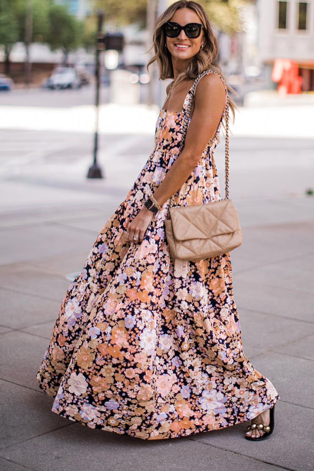 Multicolor Floral Print Scoop Back Maxi Sundress