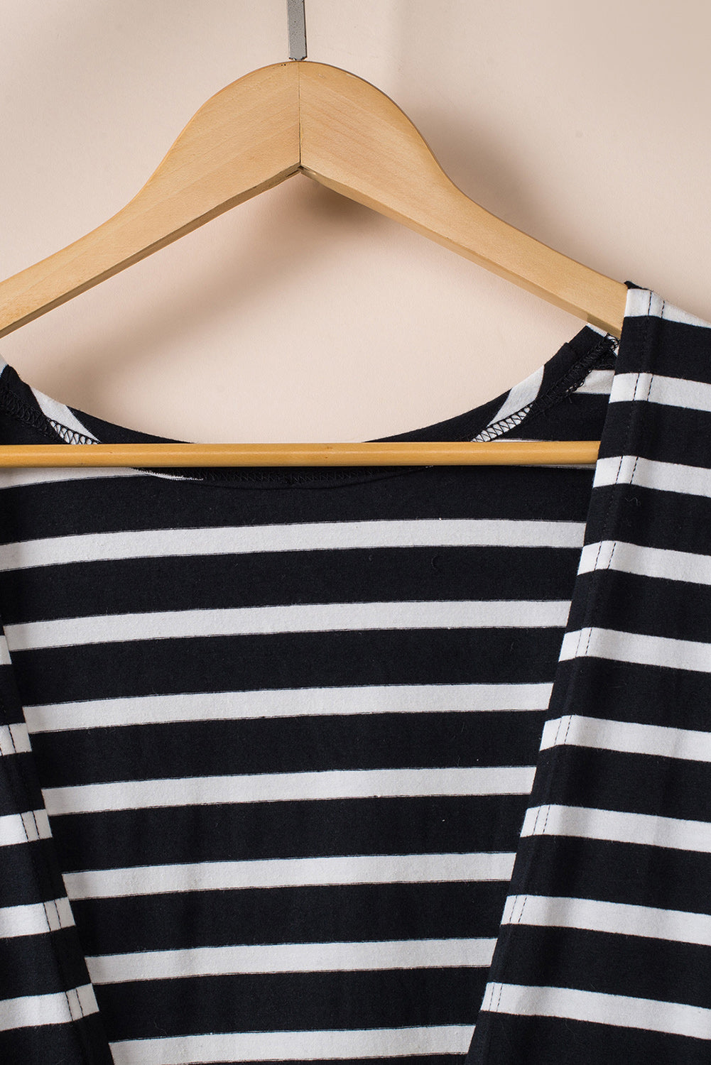 Black White Striped Pocketed Long Cardigan