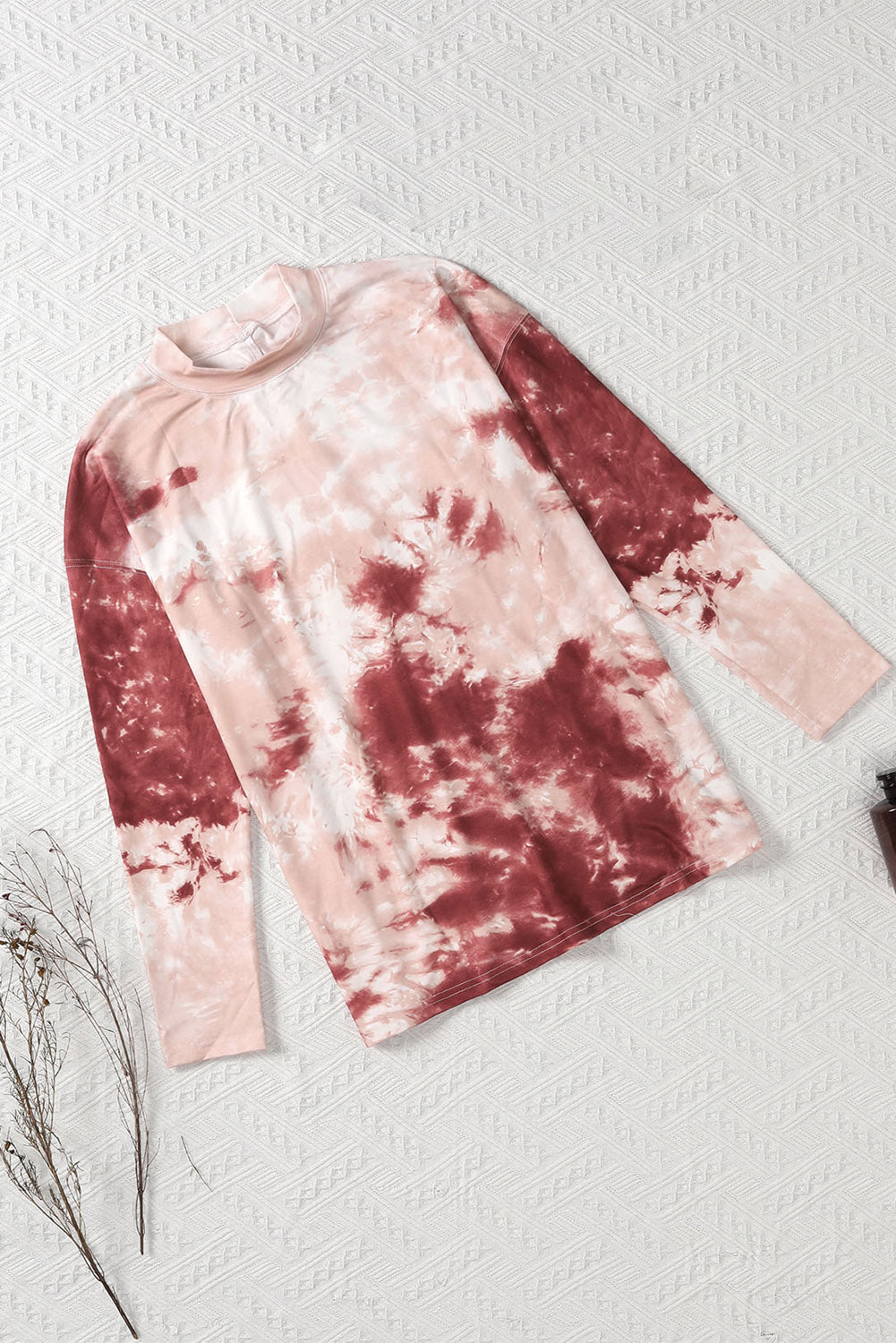 Red Tie Dye Crew Neck Long Sleeve Top