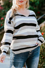 Striped Color Block Cut Out Back Plus Size Sweater