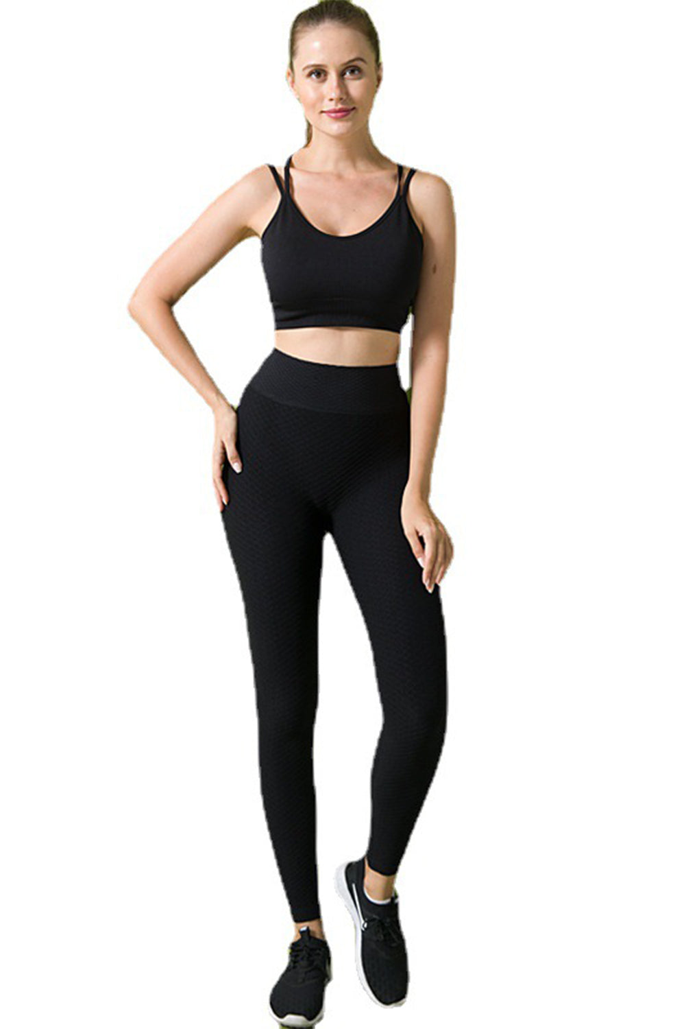 Black Solid Color High Waist Active Sports Leggings