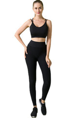 Black Solid Color High Waist Active Sports Leggings