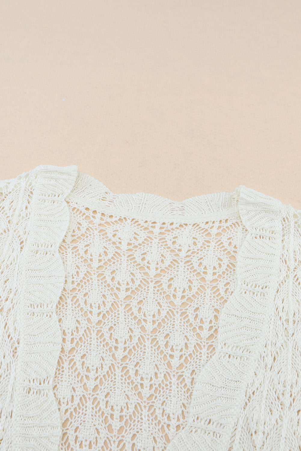 White Crochet Open Front Kimono with Slits