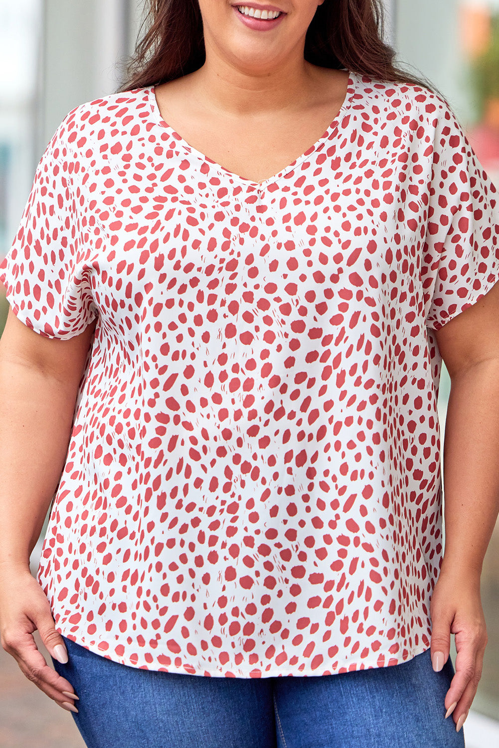 Plus Size Leopard V Neck Short Sleeve Shift Top