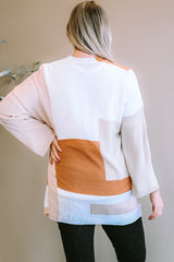 White Color Block Knit Plus Size Lightweight Cardigan