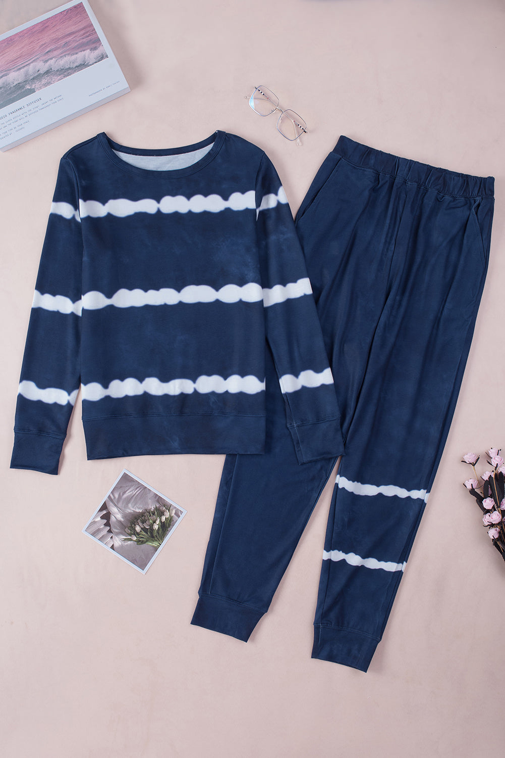 Blue Stripes Long Sleeves and Joggers Lounge Set