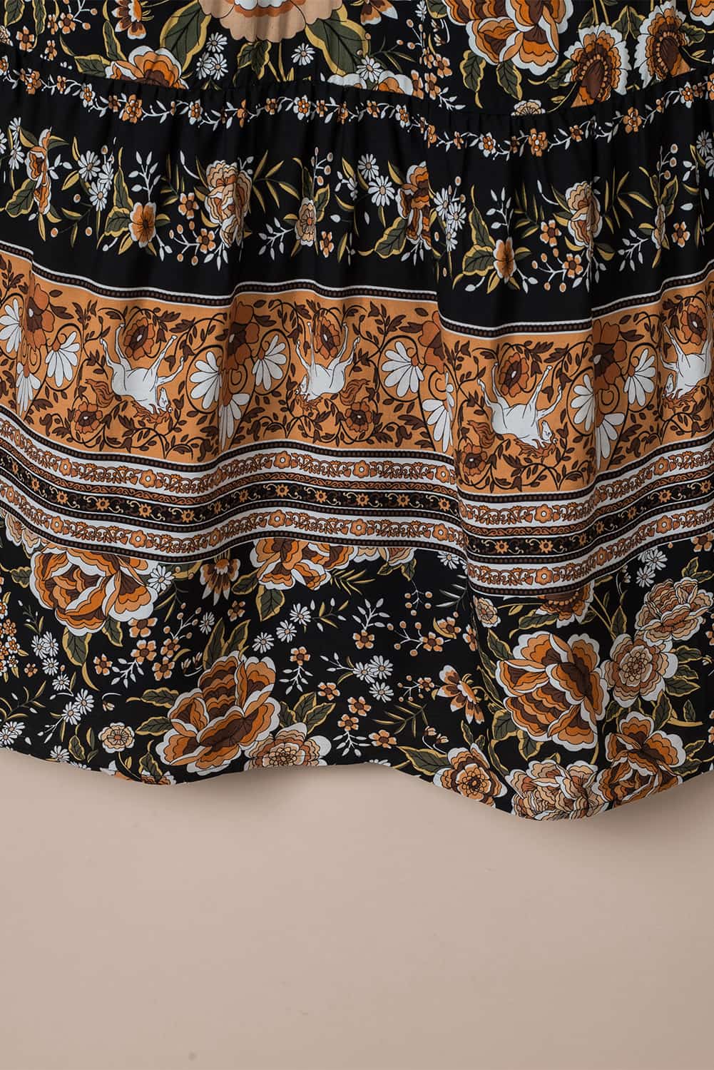 Black Retro Boho Floral Tassel Tie Maxi Dress