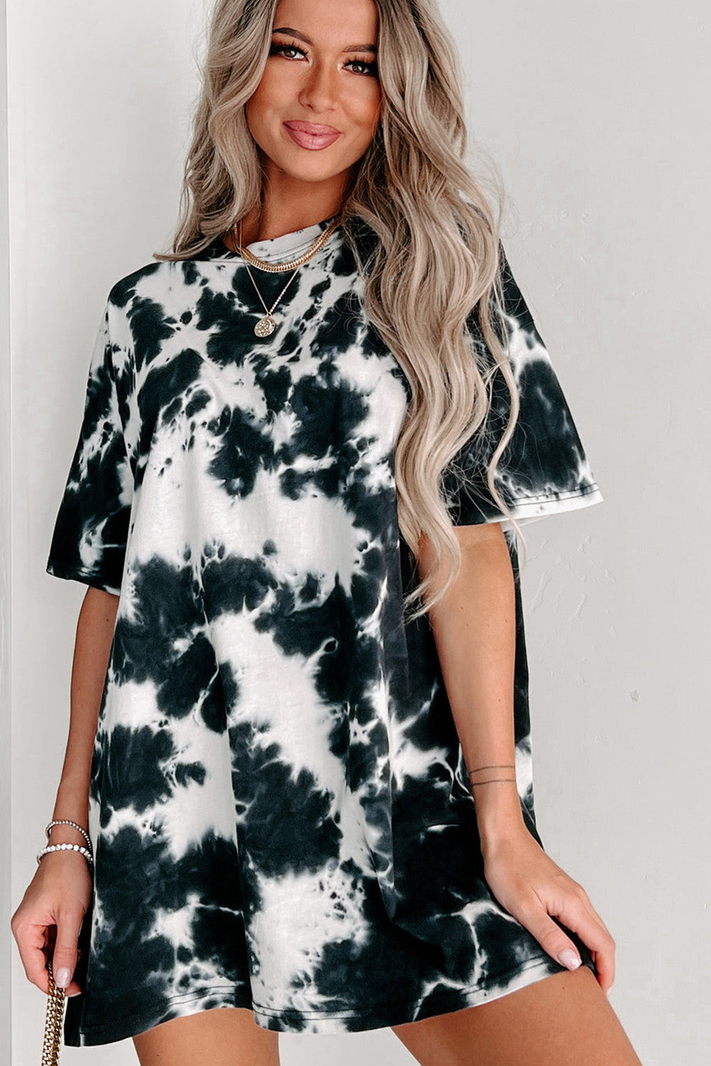 Sky Blue Spaghetti Strap Tie Dye Slit Maxi Dress