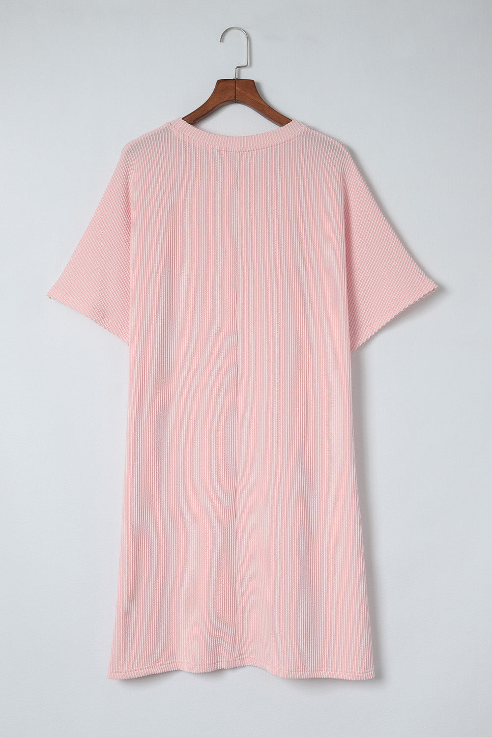 Pink Ribbed Chest Pocket Short Sleeve Plus Size Lounge Dress