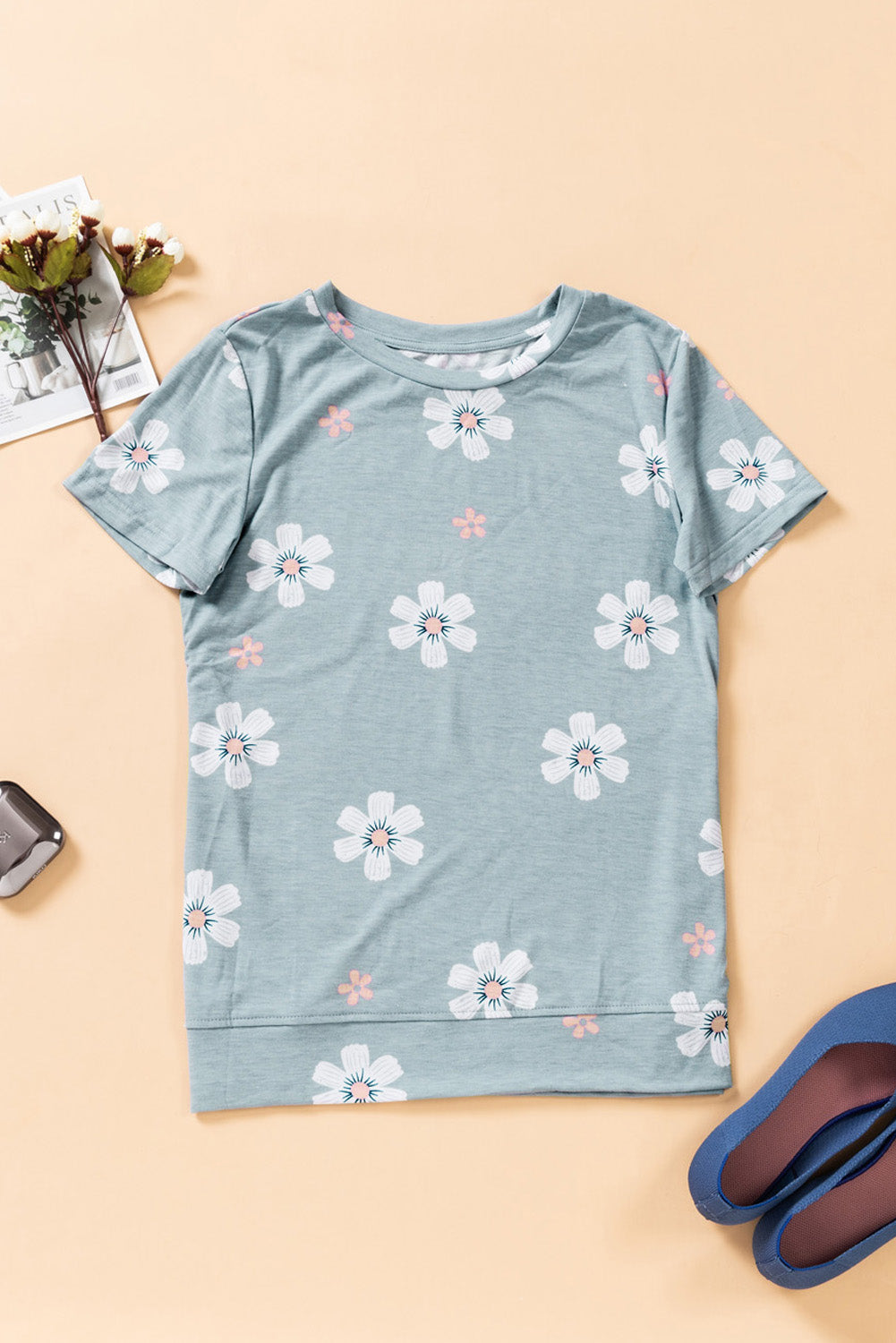 Gray Floral Pattern T-shirt