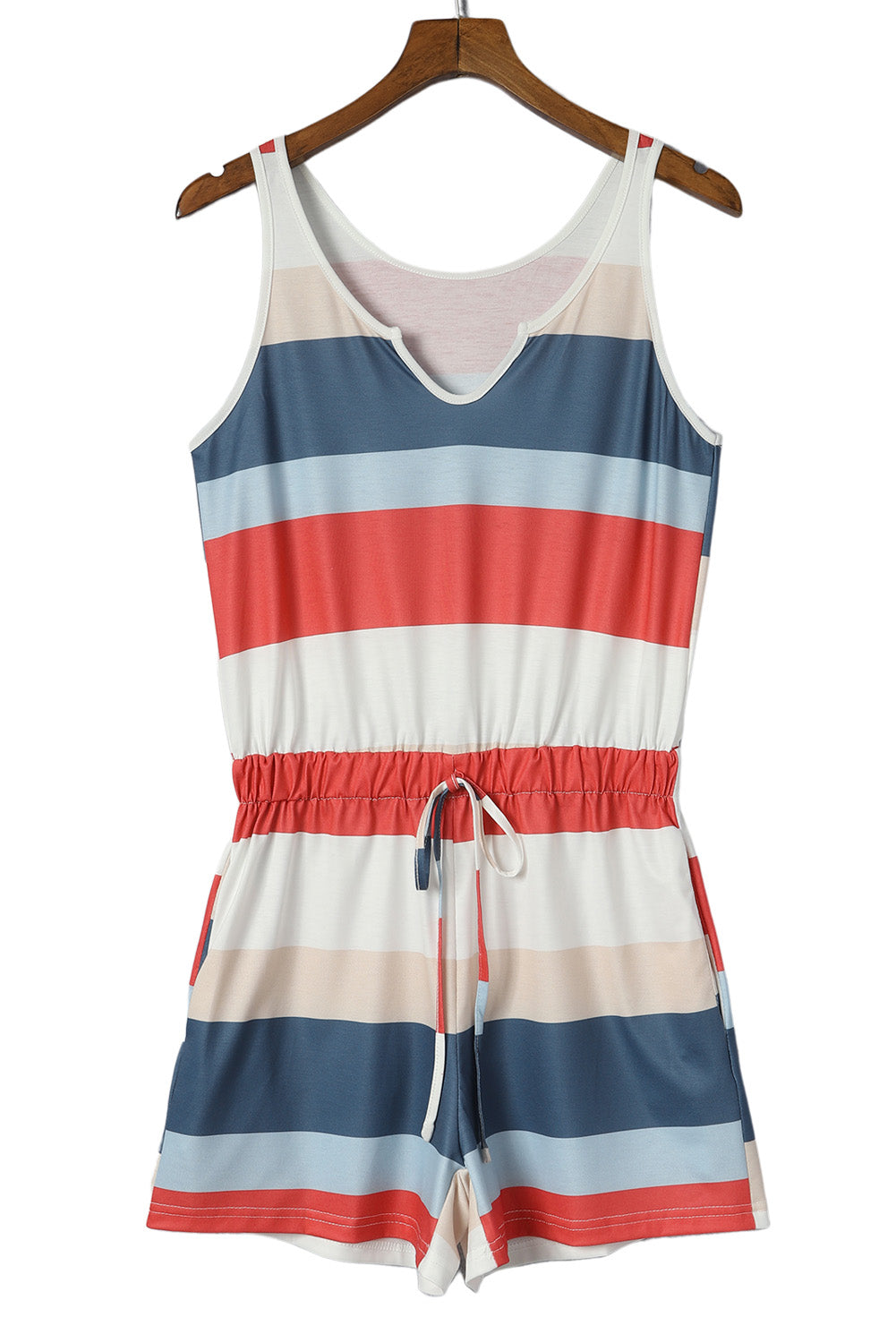 Rose Striped Color Block Notched Neck Tank Top