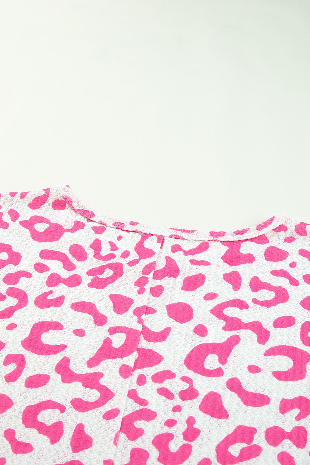 Rose Leopard Print Textured Knit Short Sleeve Plus Size T Shirt