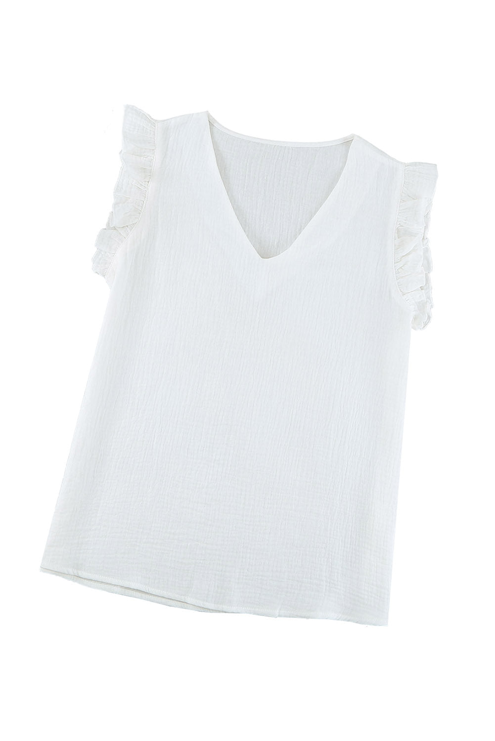 White Ruffled Sleeve V Neck Top