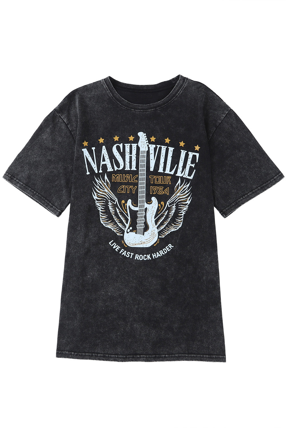 Black Mineral Wash NASHVILLE Vintage Graphic T Shirt