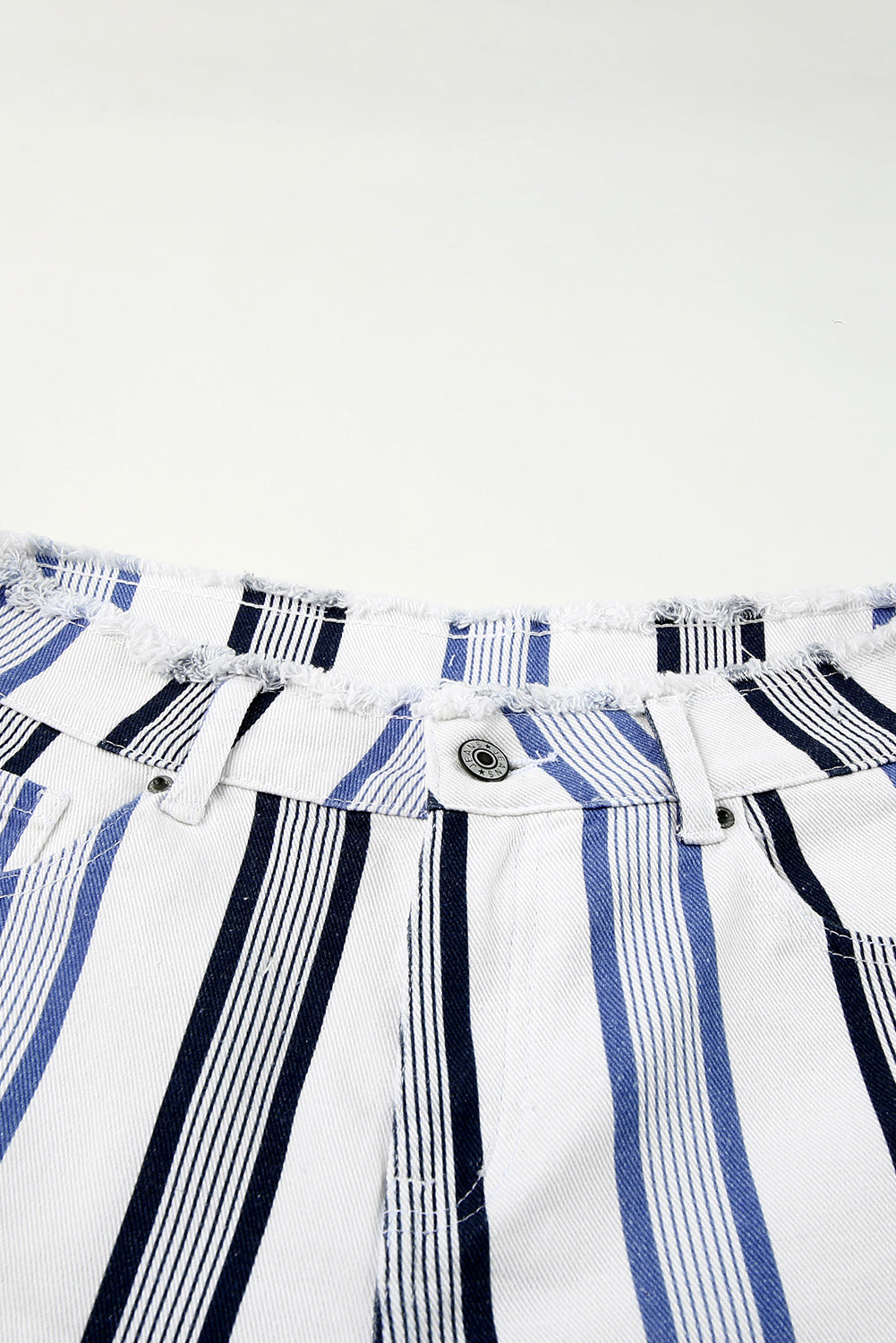 Stripe Raw Hem Distressed Denim Shorts