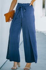 Blue Wrap Wide Leg Pants with Tie