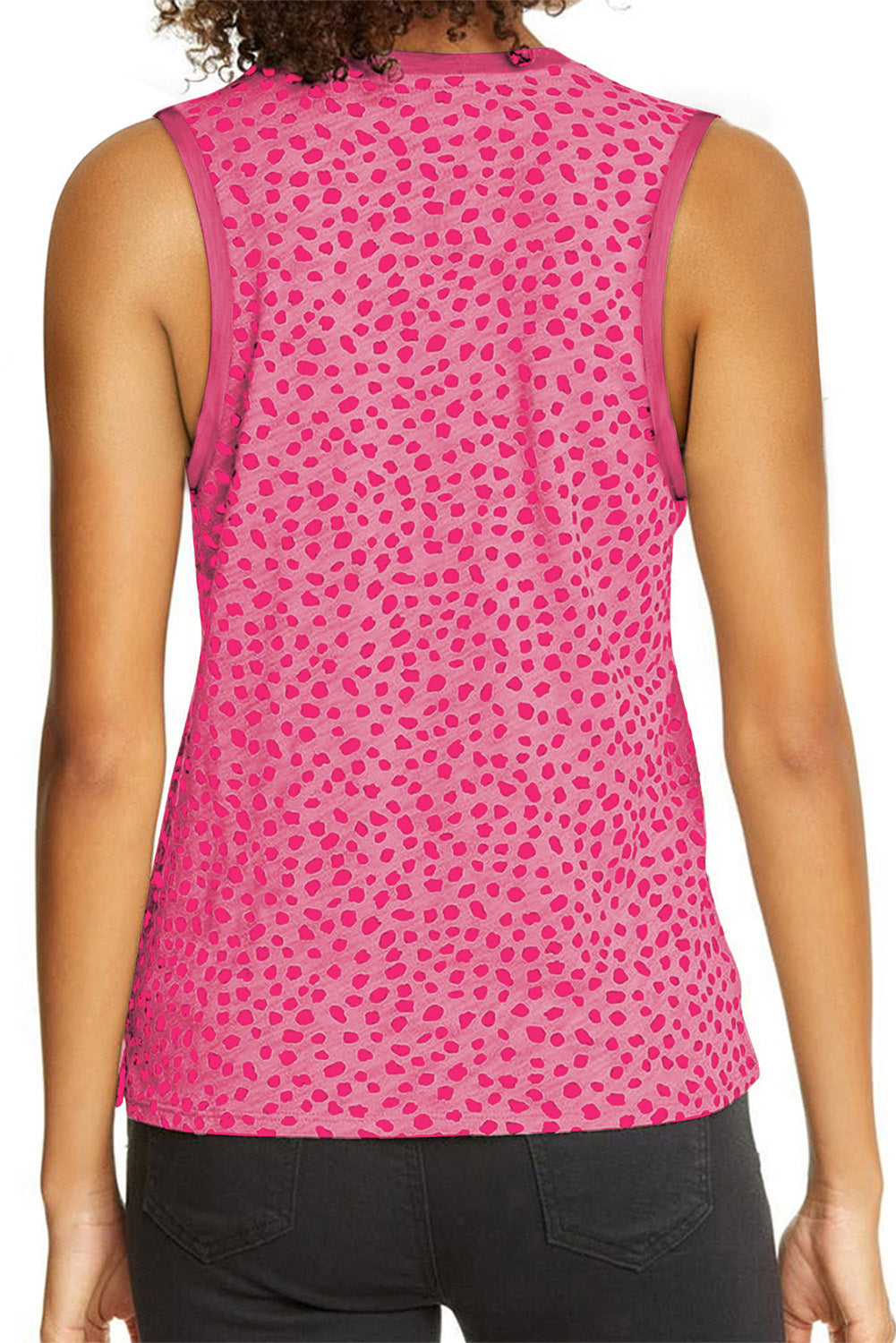 Pink Leopard Print Round Neck Tank Top