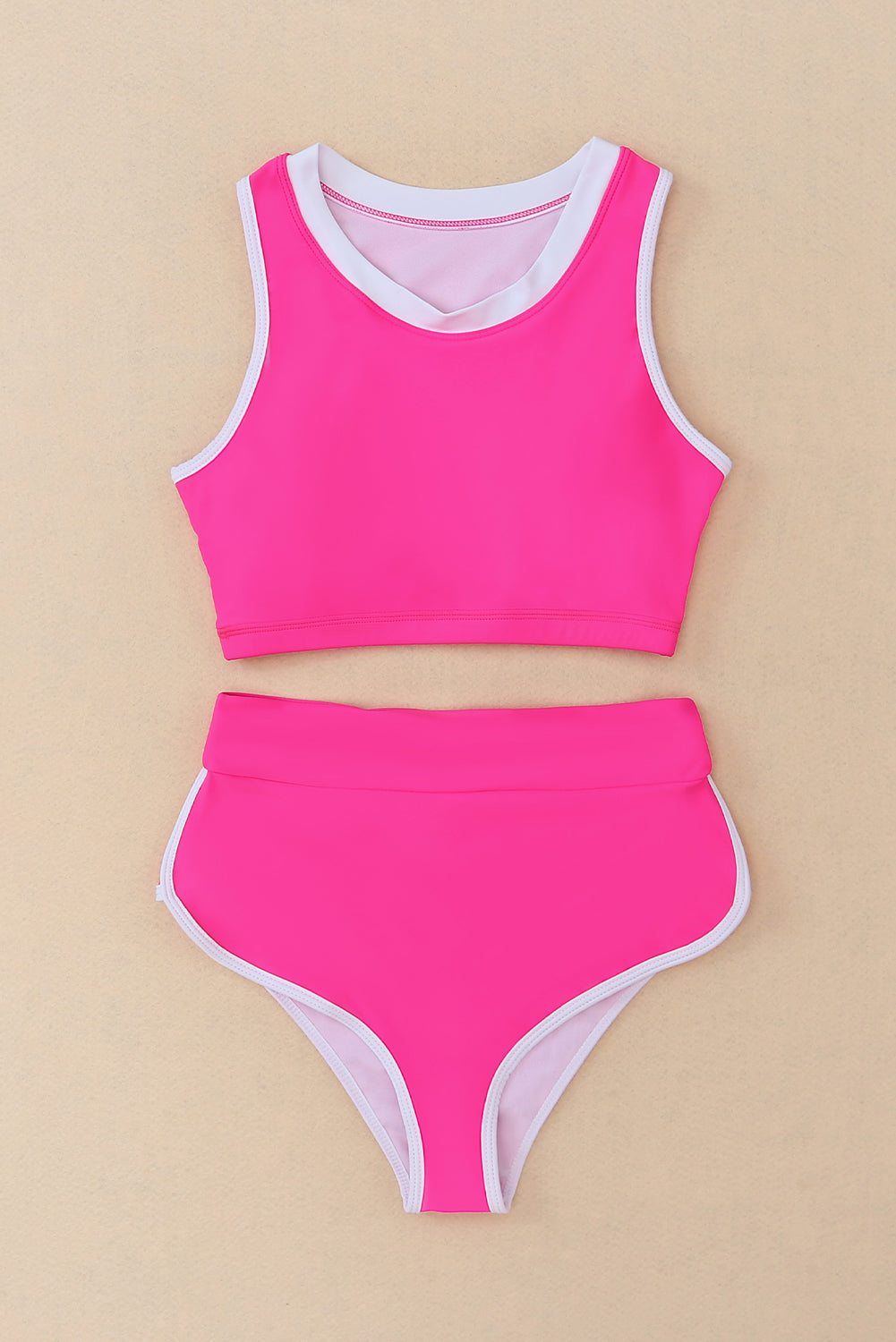 Rose 2pcs Contrast Trim Active Bikini Swimsuit