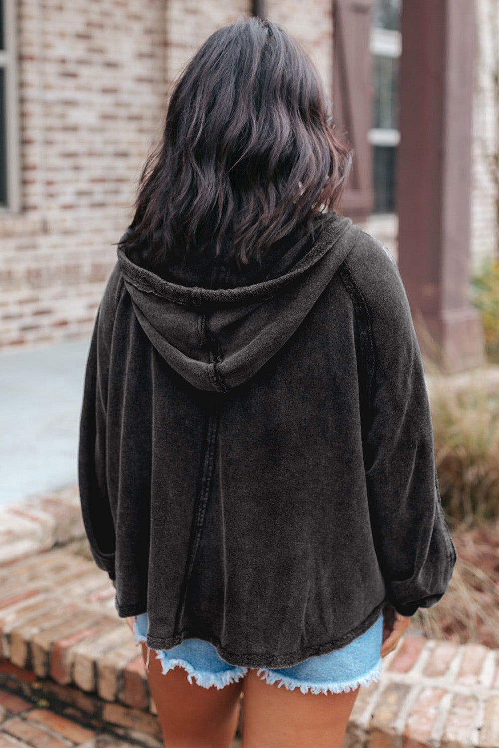 Sky Blue Solid Color Oversized Zip Up Hoodie with Pockets