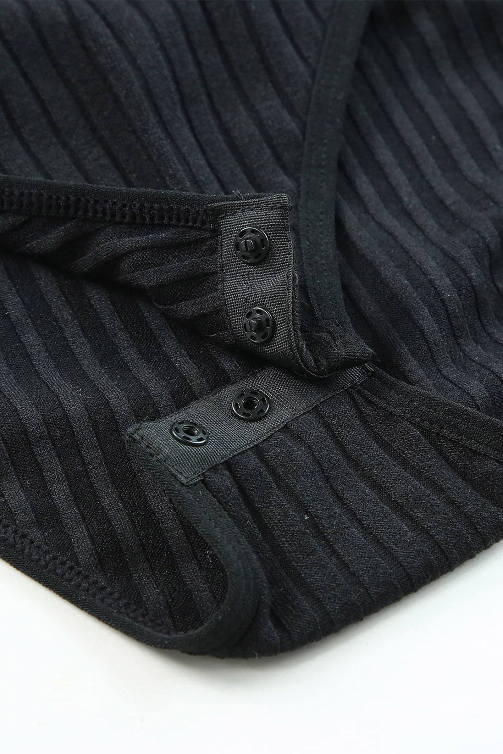 Black Plus Size Ribbed Knit Puff Sleeve Bodysuit