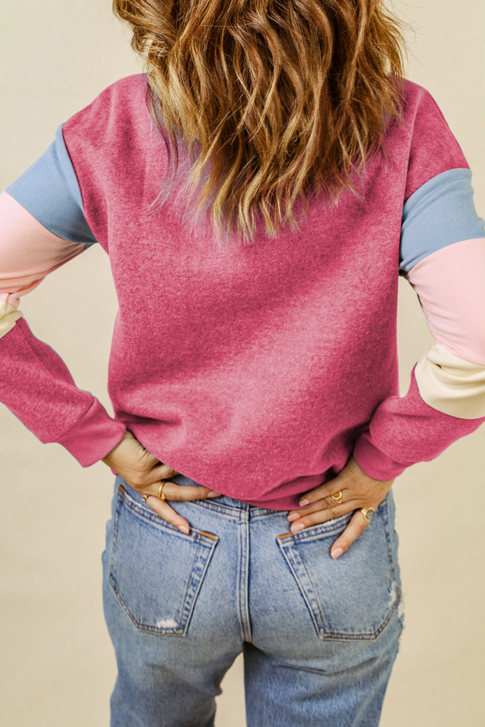 Blue Colorblock Long Sleeve Pullover Sweatshirt