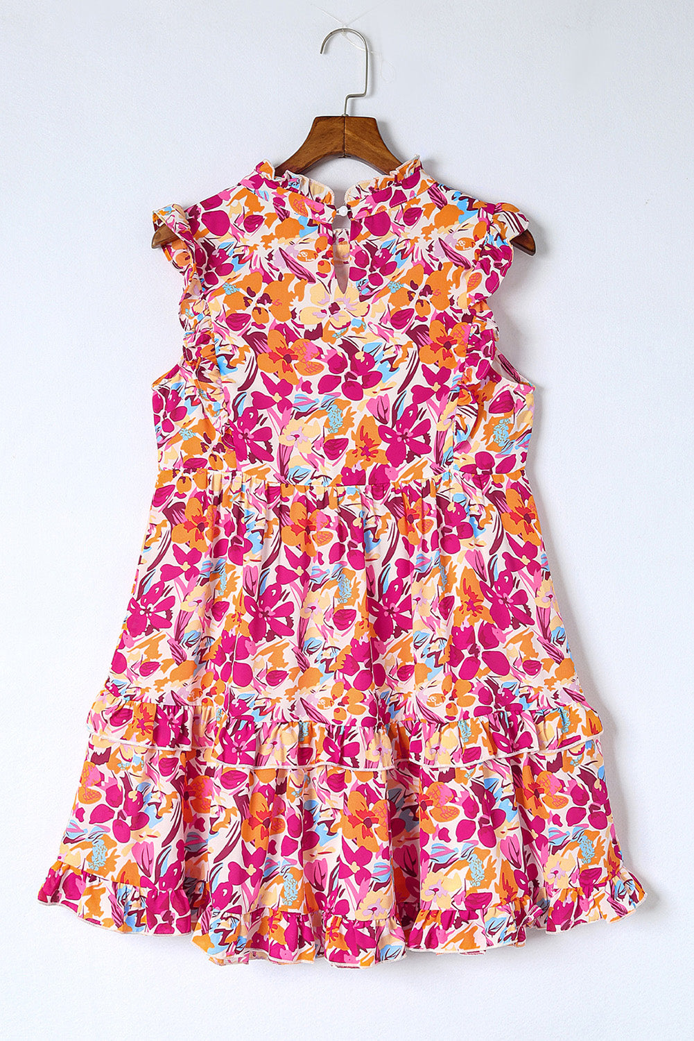 Red Ruffle Trim Tiered Sleeveless Floral Mini Dress