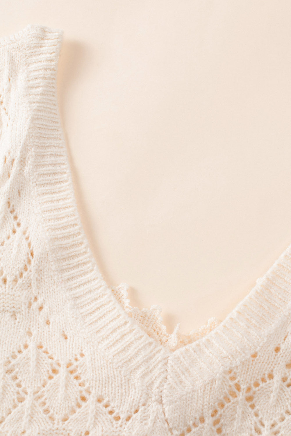 Beige Buttoned Lace Patchwork Hollow Knit Sweater