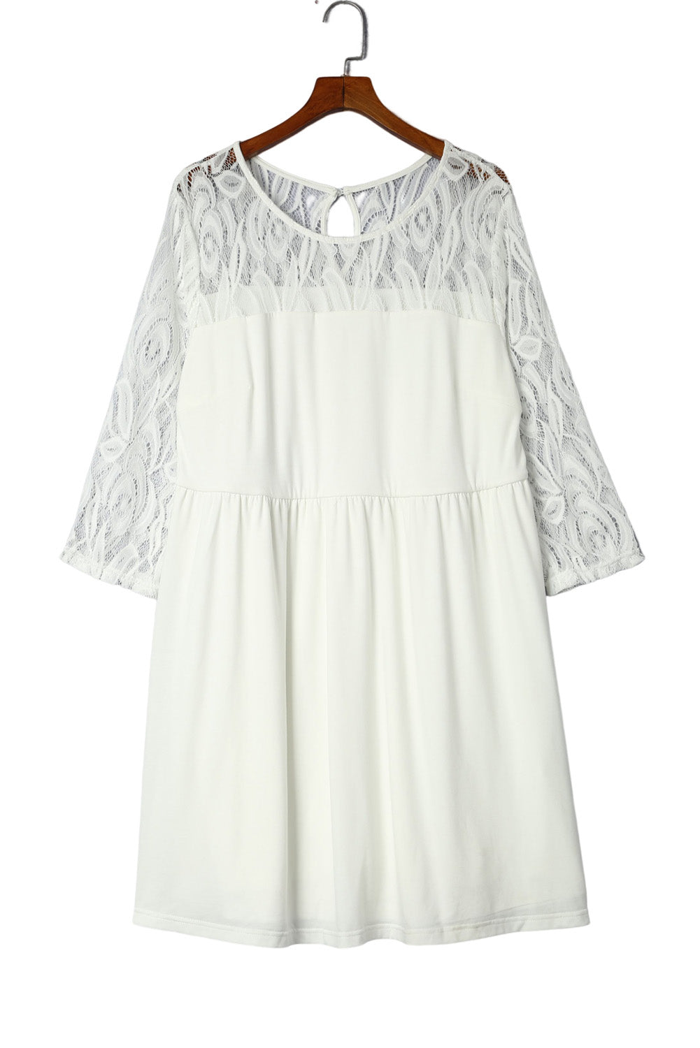 White Plus Size Lace Mesh Splice Babydoll Dress