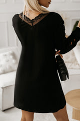 Black Lace Splicing Hollow Out Mini Dress