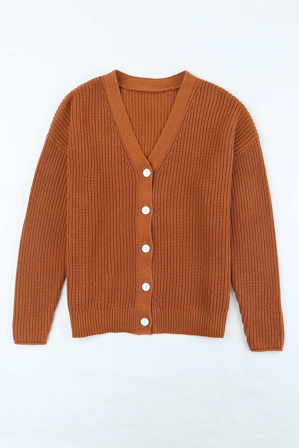 Brown V Neck Drop Shoulder Buttons Cardigan
