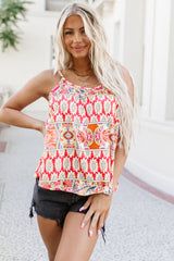 Red Bohemian Print Spaghetti Strap Flowy Tank Top