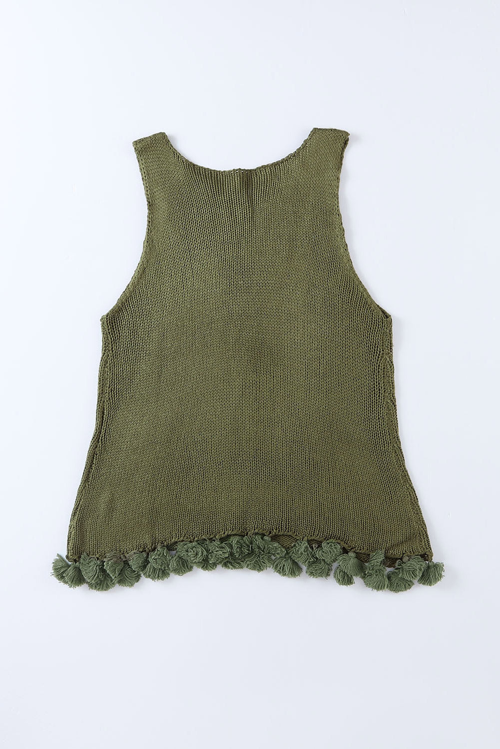 Green Tasseled Crochet Hollow-out Knit Tank